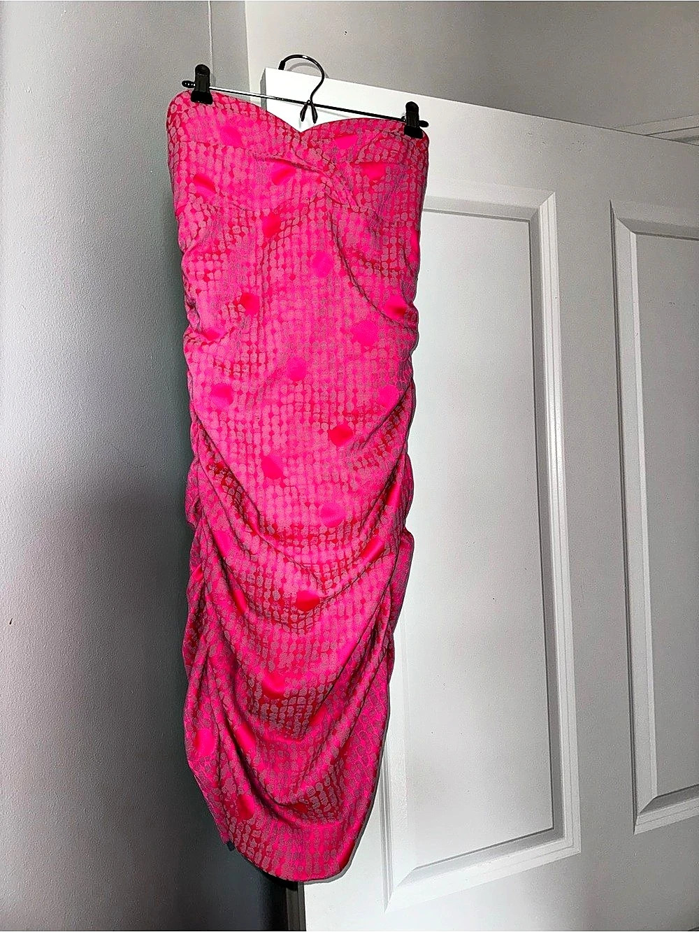 Nicole Miller Ruched Midi Cocktail Dress in Pink & Gray Size 4